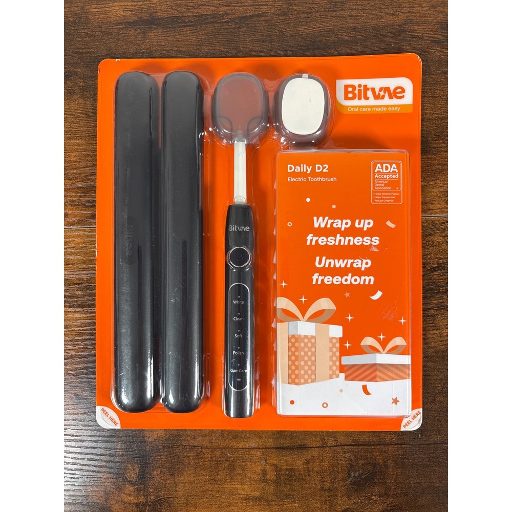 Bitvae Daily D2‎ Electric Toothbrush Set Black ADA Accepted 8 Heads Travel Case